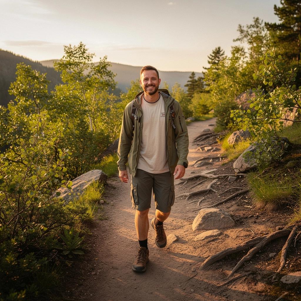 Wędrowiec korzystający z aplikacji na telefonie w lesie